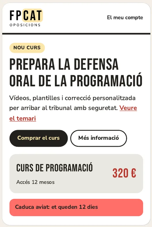Muestra de la alternativa B: titular y botones en tinta oscura, precio en salmón oscuro, aviso salmón