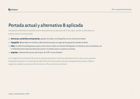Página 1 de la comparación entre la portada actual y la alternativa B