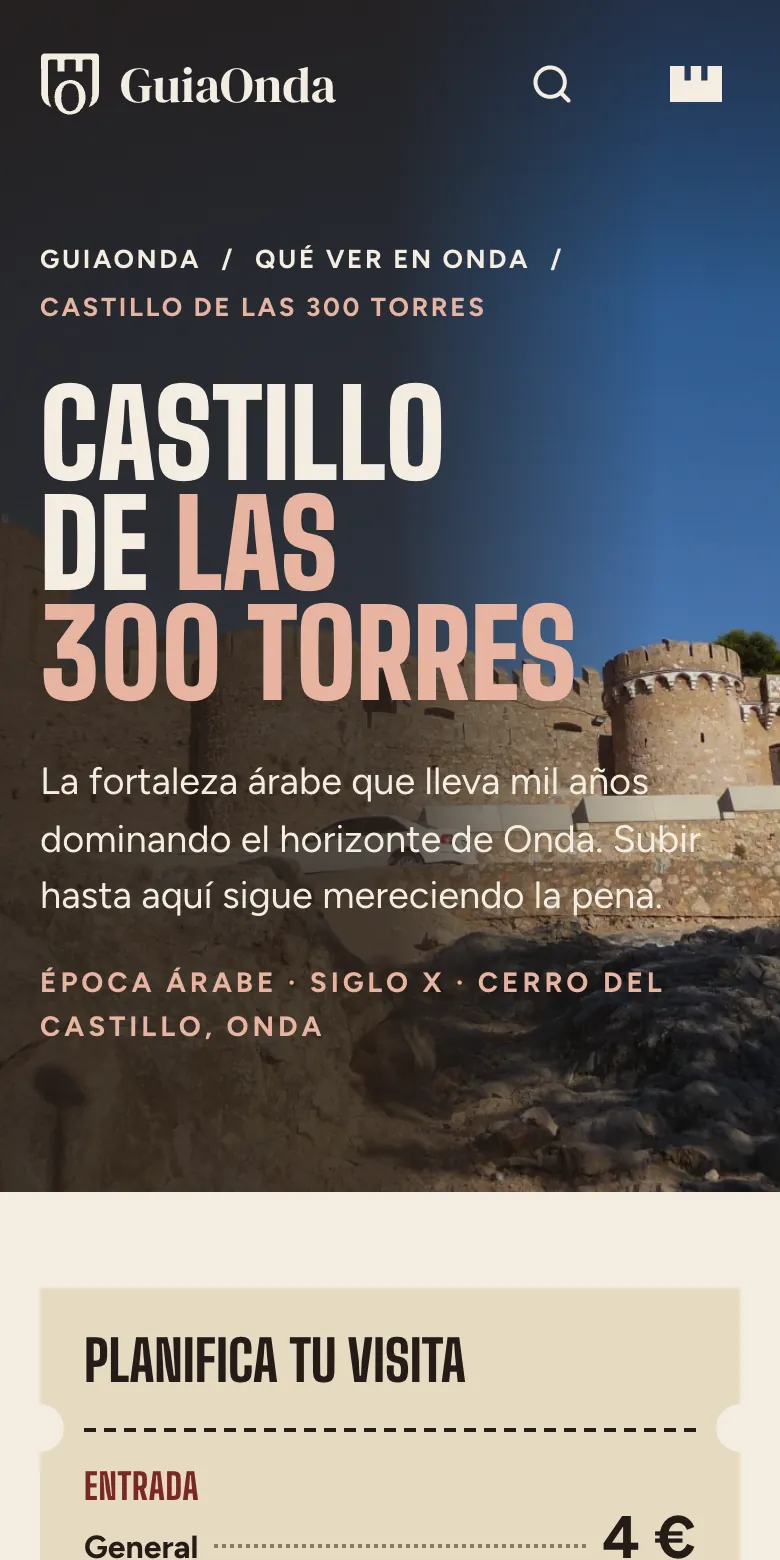 Ficha del Castillo de Onda del rediseño en móvil