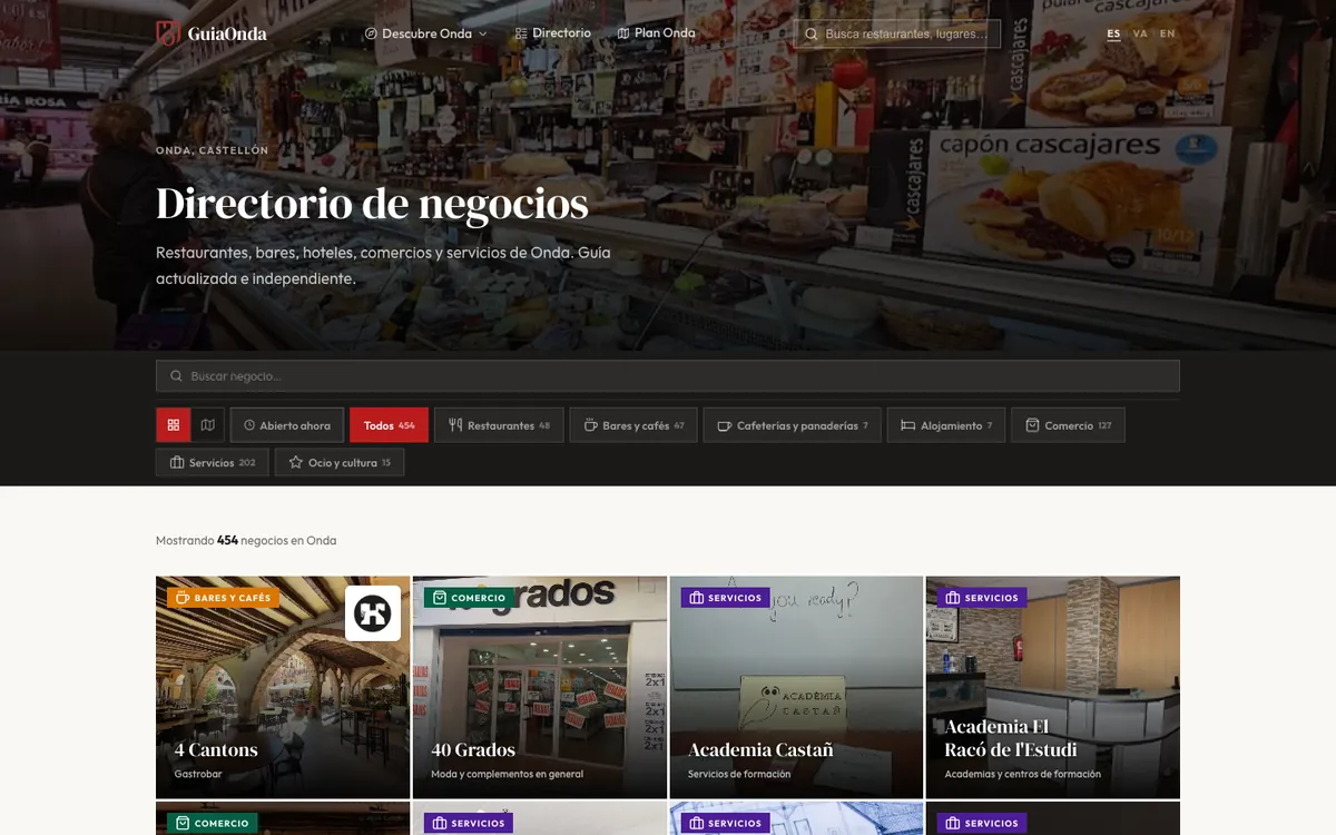 Directorio de negocios en la web publicada