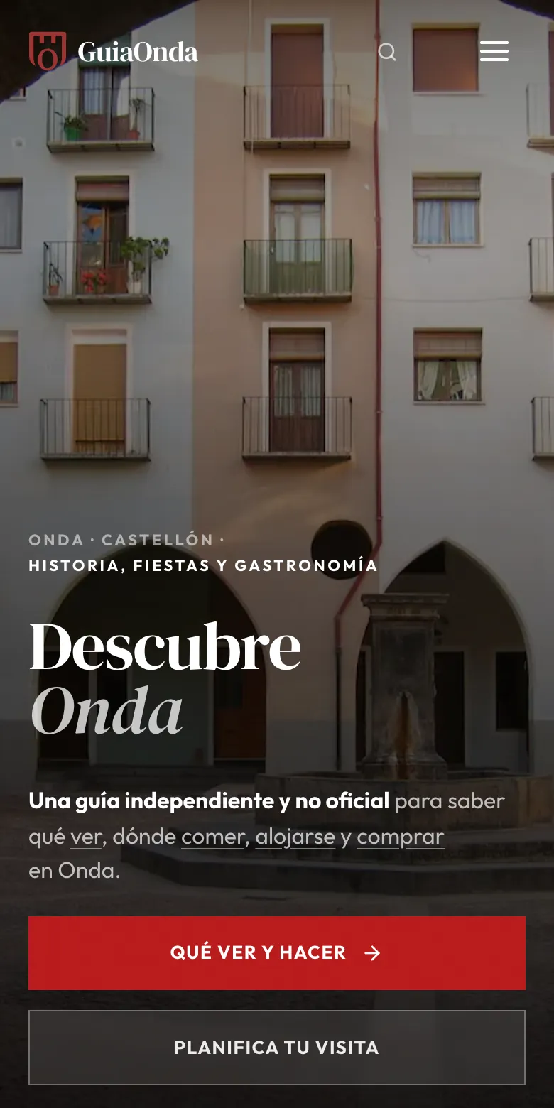 Portada de la web publicada de GuiaOnda en móvil
