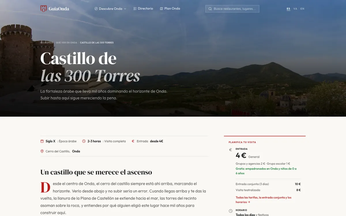 Ficha del Castillo de Onda en la web publicada