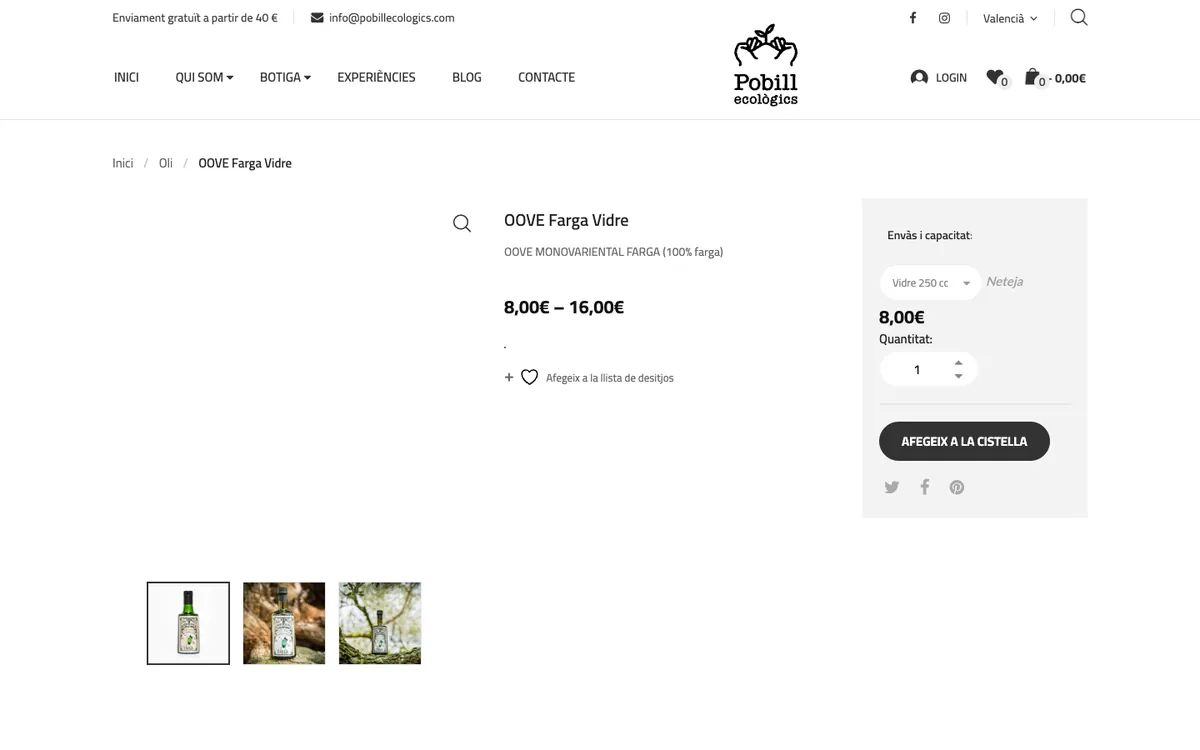 Ficha de producto de la web actual de Pobill