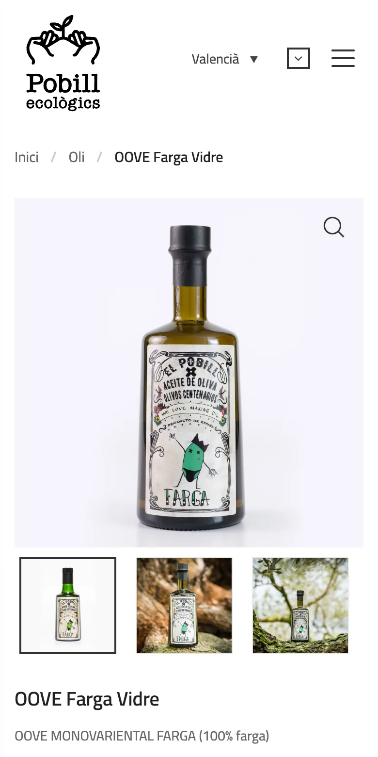 Ficha de producto de la web actual de Pobill en móvil