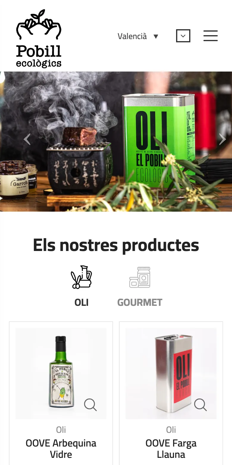 Portada de la web actual de Pobill en móvil