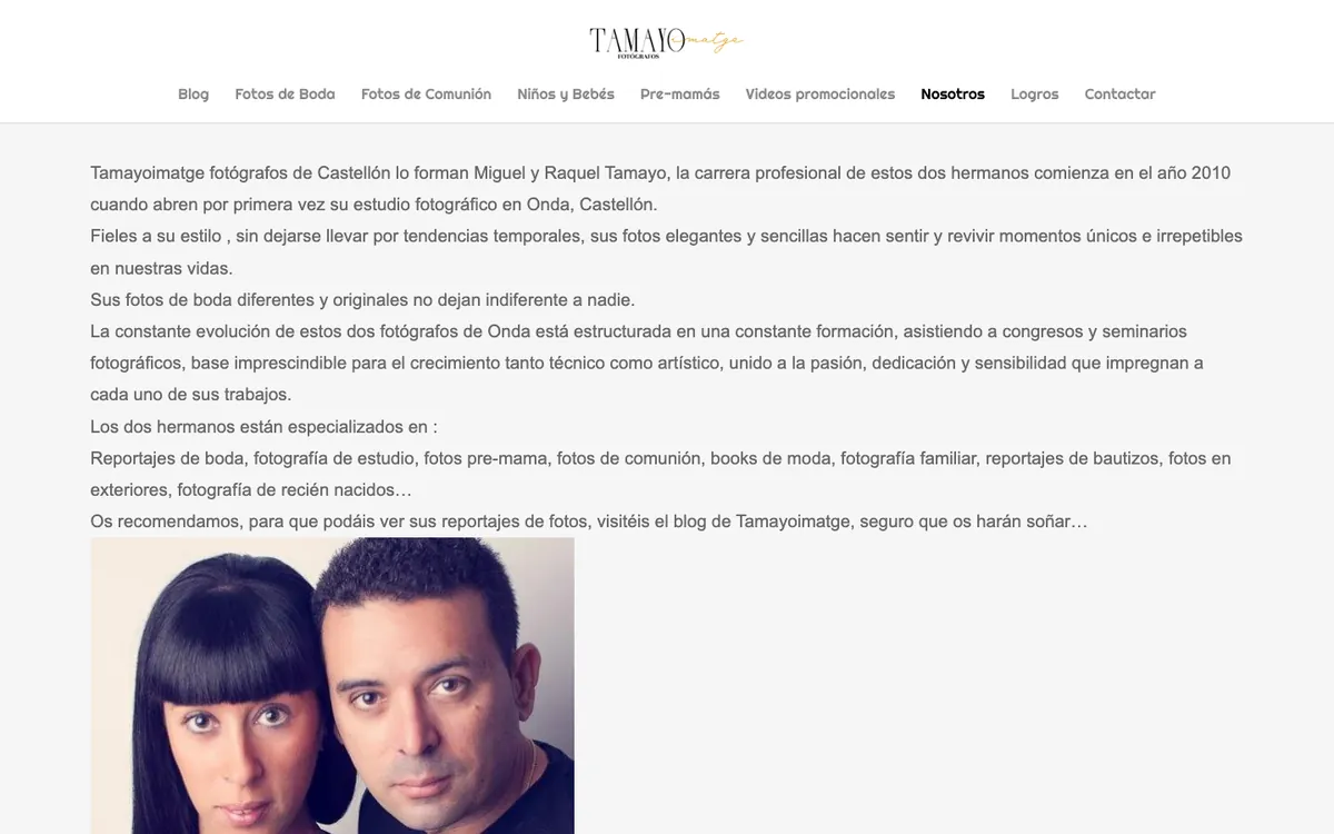 Página Nosotros de la web actual de Tamayoimatge